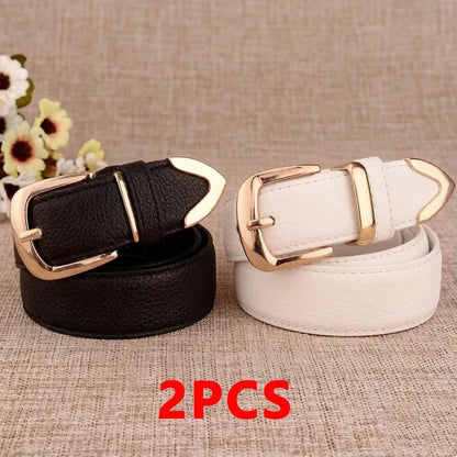 Fashion Women Leather Belts High Quality Gold Buckle Best Matching Dress Jeans Belts for Lady LB2146 Good Vibrations