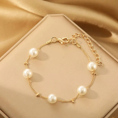4pcs Gold-color Necklace Earring Bracelet Set Ladies Elegant Imitation-Pearls Collection Temperament Tassel Jewelry Good Vibrations Adult Super Store