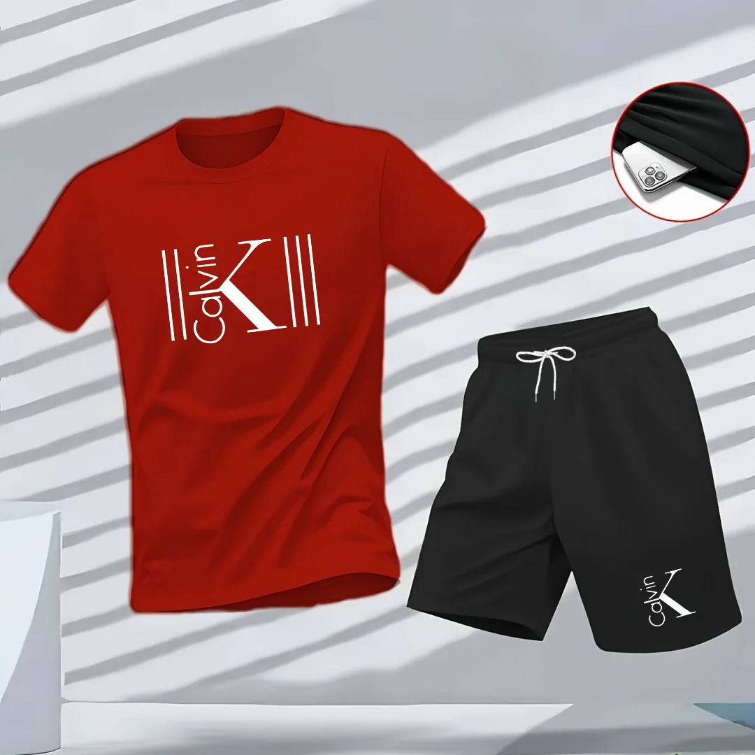 2025 Men's Breathable Sports Pattern Printed T-Shirt Casual Fashion Short-Sleeved T-Shirt Summer Streetwear Top Two-Piece Set Good Vibrations