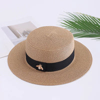 new Ladies Sun Fedora Hats Small Bee Shiny Straw Hat European American Retro Gold Female Sunshade Flat Sequins Hat Good Vibrations
