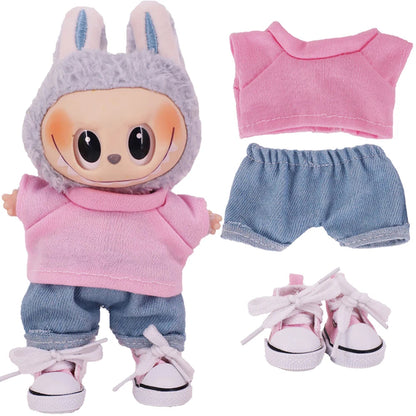 Doll Clothes Set For labubu 17cm Plush Doll Accessories Girl's Toys Birthday And Christmas Gifts Good Vibrations