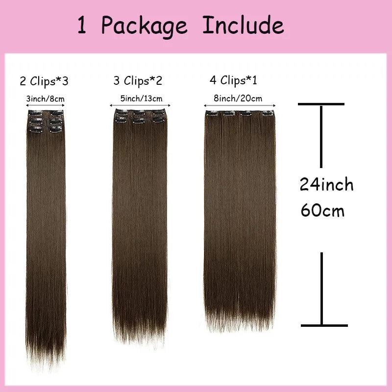 Synthetic Clips in Hair Extensions Long Straight Hairstyle Blonde Black Hairpieces Heat Resistant False Hair Daily Use Good Vibrations