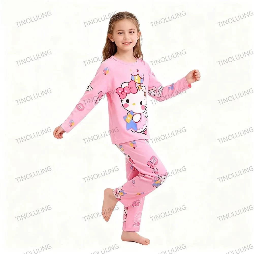 Children's Cartoon Stitch Pajamas Sets Boys Pijamas Girls Mickey Hello Kitty Sleepwear Comfortable Long Sleeve Nightwear Pjs Good Vibrations