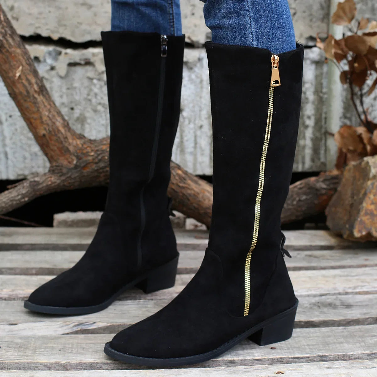 Brown Leopard High Boots Women Boots Platform Shoes for Women  Autumn Winter Sexy Mid-calf Cowboy Riding Boots Botas Mujer 2024 Good Vibrations