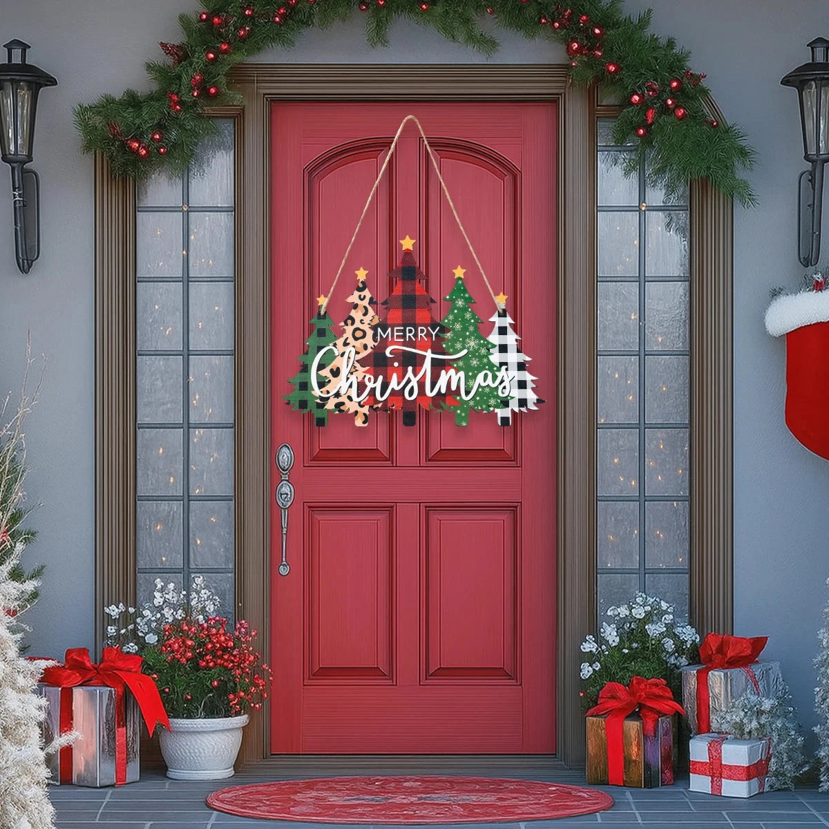 Christmas Door Hanging Merry Christmas Decorations for Home 2025 Navidad Xmas Tree Wall Pendant New Year 2026 Good Vibrations