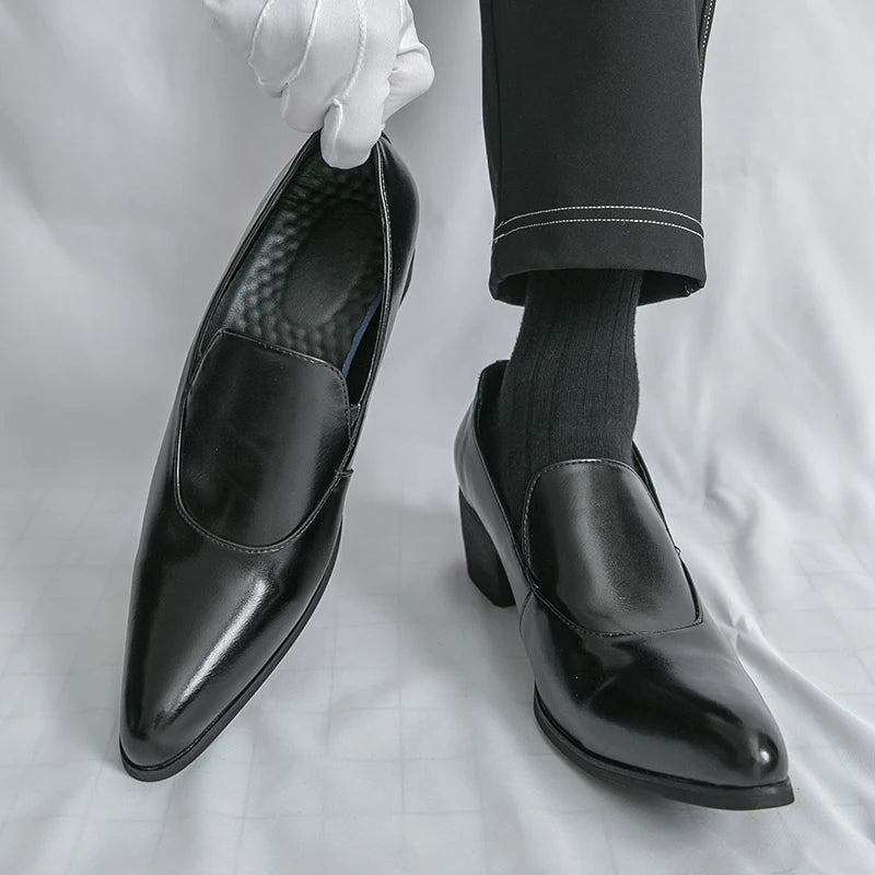 Mens Dress Shoes High Heels 5 Cm Height Luxury Genuine Leather Handmade Wedding Social Formal Shoes Male Oxford Footwear Good Vibrations