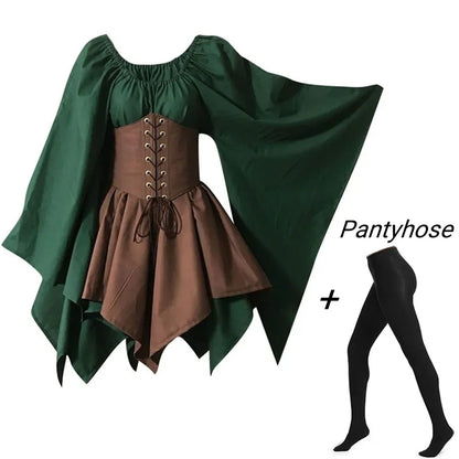 Medieval Costume Women Renaissance Medieval Dress Fairy Elf Traditional Irish Viking Costume Elf Ear for Halloween Party Good Vibrations