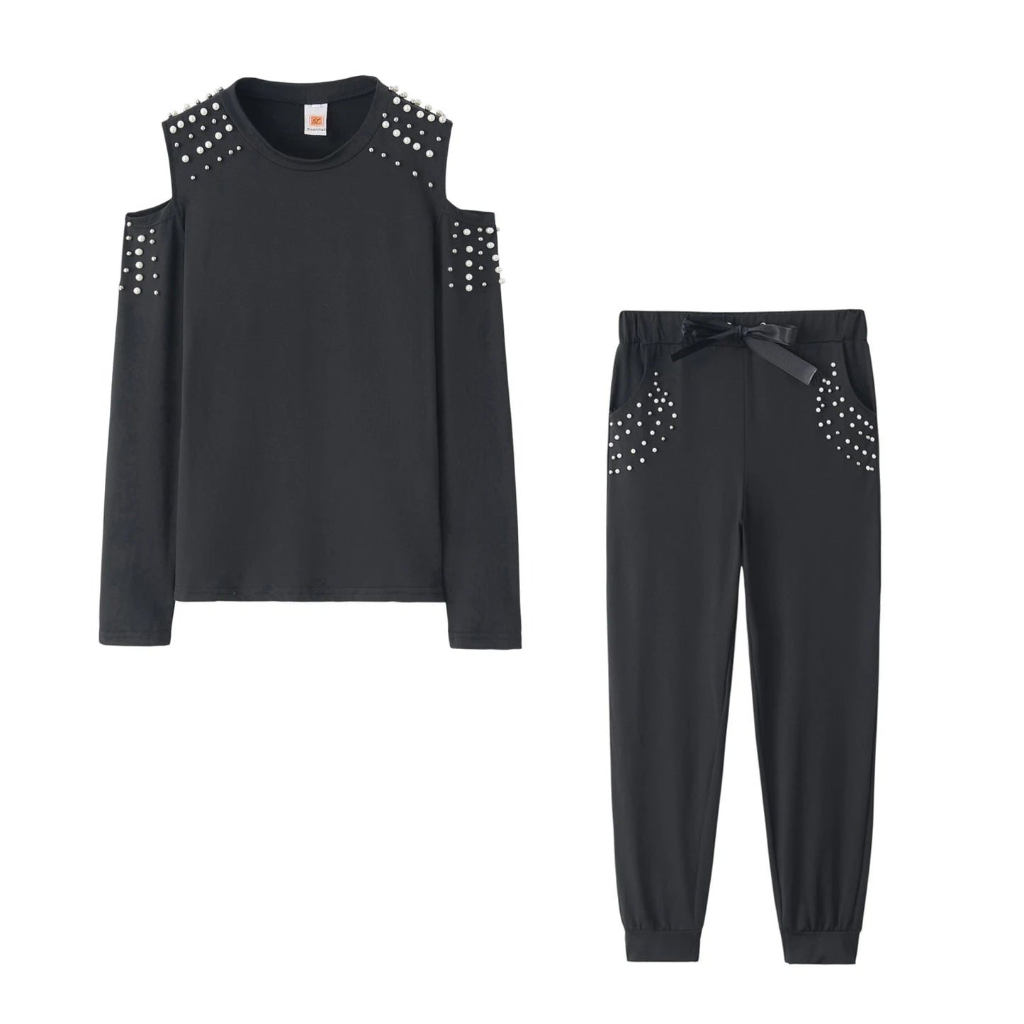 2 Pieces Set Women Europe Fall 2022 Outfit Sexy Nail Bead Pure Color Round Collar Long Suit Sports Set Dropshipping ZXP9596 Good Vibrations