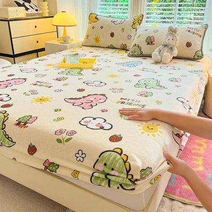 Queen Double Size Bed Sheet Polyester Elastic Fitted Sheet Velvet Soft Flannel Warm Mattress Cover King Full Twin Size Winter