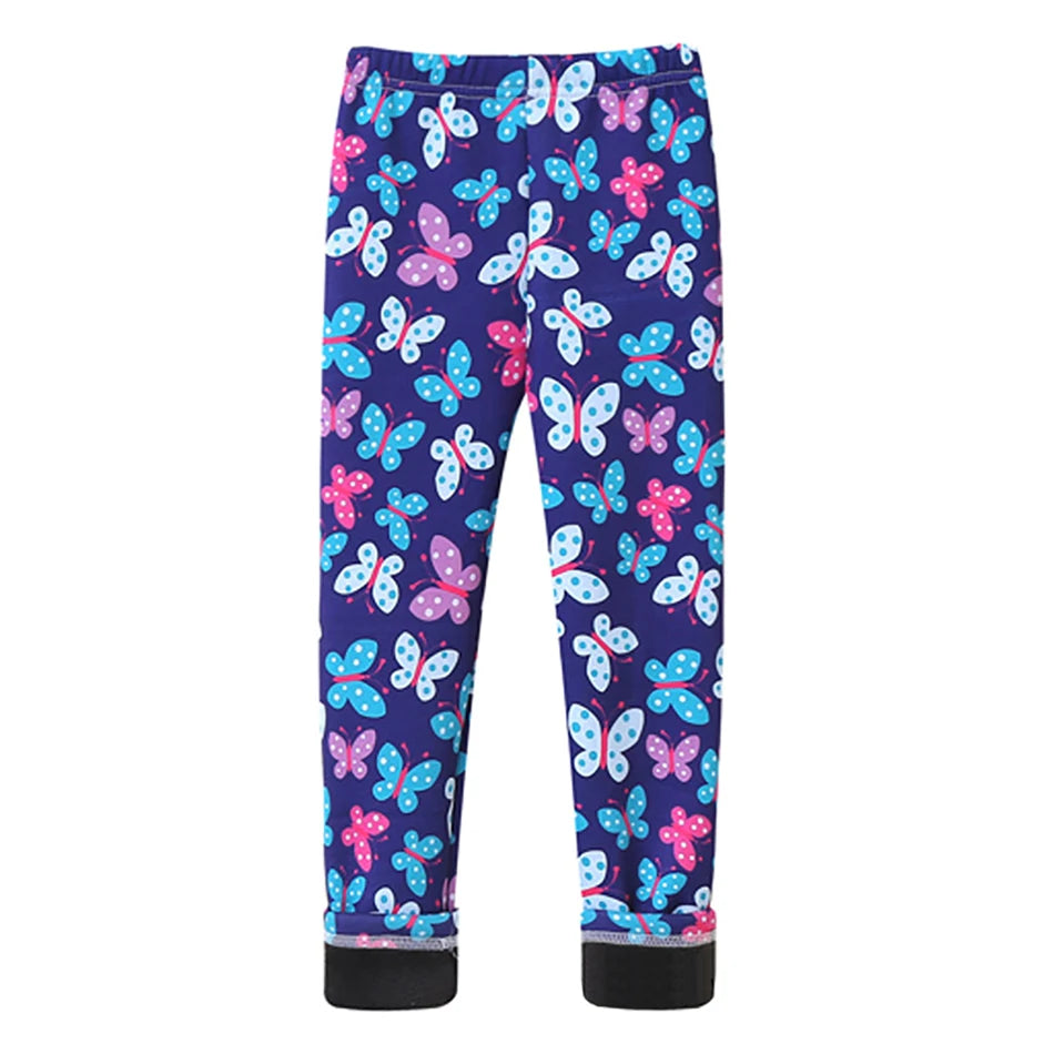 Girls Warm Plush Long Pants for Autumn Spring Cartoon Butterfly Striped Soft Cozy Leggings Fleece-Lined Bottoms Kids Casual Wear Good Vibrations