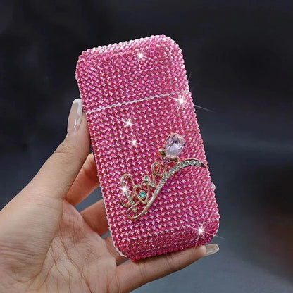 Luxury Rhinestone Cigarette Box with USB Charging Lighter Windproof Portable Smoking Accessories Fashionable Women's Gift Good Vibrations Adult Super Store