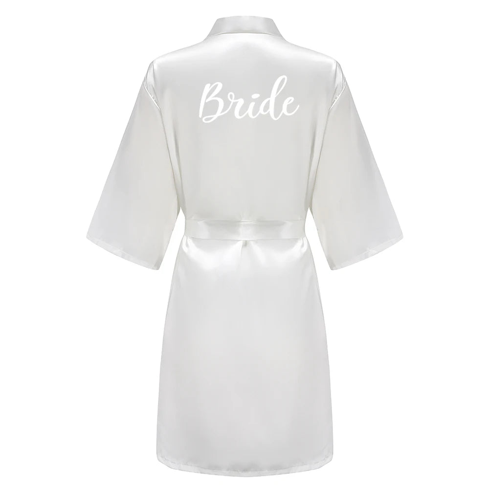 Grass Green Women's White Letter Bride Bridesmaid Short Satin Robes for Wedding Party Getting Ready Good Vibrations