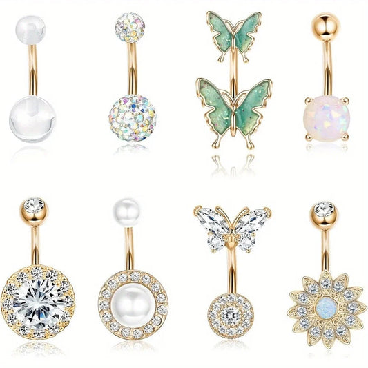 Drperfect 1PCS Stainless Steel Belly Button Ring Belly Rings for Women Pearl Sparkling Belly Piercing Butterfly Piercing Jewelry Good Vibrations Adult Super Store