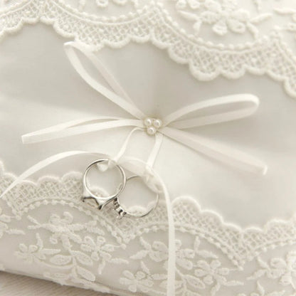 20x20cm White Lace Wedding Ring Pillow Bridal Bearer Pillow Cushions Wedding Marriage Ceremony Decoration Supplies Good Vibrations