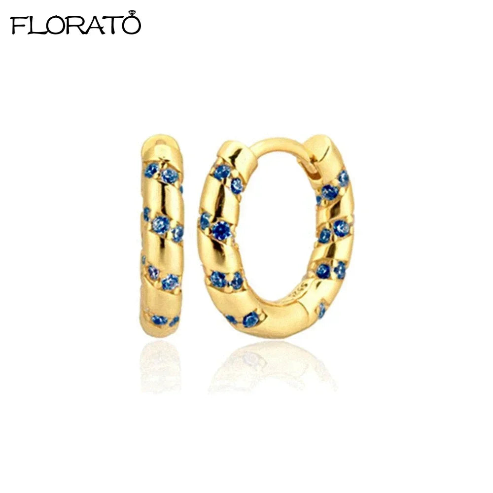 925 Sterling Silver Needle Summer Blue Earrings Trend 18K Gold Hoop Earrings for Women Fashion Puncture Jewelry Ear Accessories Good Vibrations