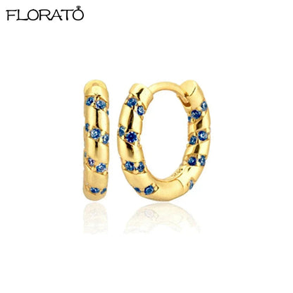 925 Sterling Silver Needle Summer Blue Earrings Trend 18K Gold Hoop Earrings for Women Fashion Puncture Jewelry Ear Accessories Good Vibrations