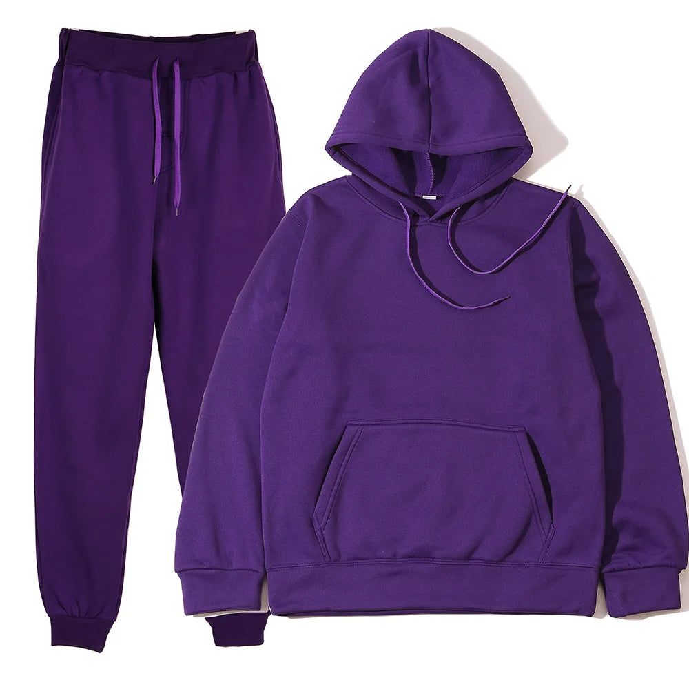 Men's Autumn and Winter New Solid Color Hoodie+pants Two-piece Set Fashionable Casual Sports Set Size S-3XL Men's Tracksuit Good Vibrations
