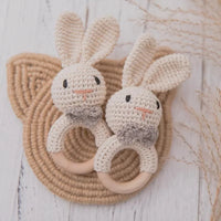 Baby Crochet Rattle Wooden Teether Toy BPA Free Wood Rodent Rabbit Rattle Baby Mobile Play Gym Newborn Educational Music Toys Good Vibrations