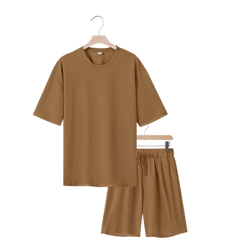 Men's Two-Piece Clothing Set, Loose Round-Neck T-Shirt and Shorts Set, Casual Sportswear, Perfect for Summer Good Vibrations
