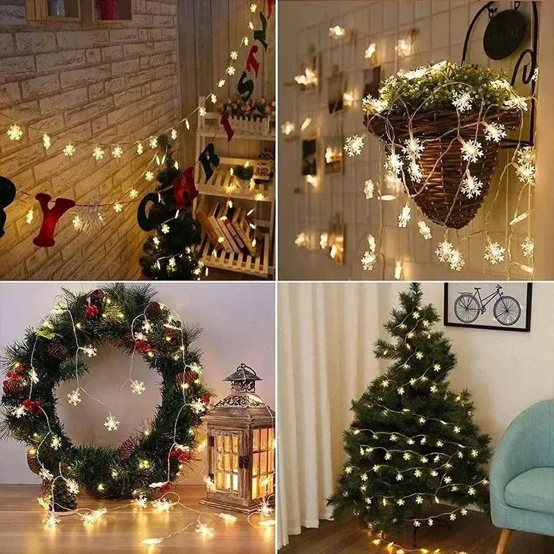 Christmas Tree Decorations 1M-30M LED Garland Holiday Snowflakes String Fairy Lights Ornaments for Home Party Noel Navidad 2026 Good Vibrations