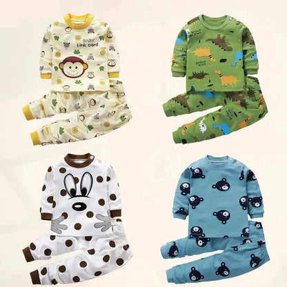 Cotton kids clothes sets with cartoon patterns for boys and girls aged 4-6 years, including long sleeve tops and pants for all seasons.