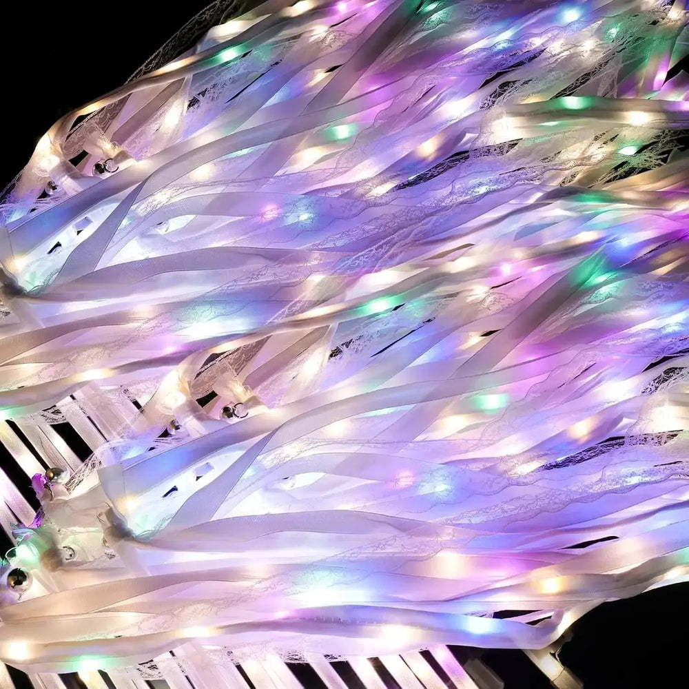 20-60Pcs Light up Wedding Wands LED Ribbon Wands Sparklers with Bells, Wedding Exit Send Off, Dance Floor Props, Wedding Favors Good Vibrations