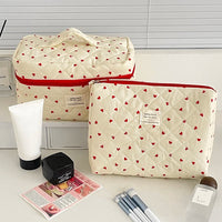 Ins Fashion Heart Women Quilted Makeup Bag Large Capacity Toiletry Cosmetic Storage Pouch Handbag Ladies Zipper Make Up Bag Good Vibrations