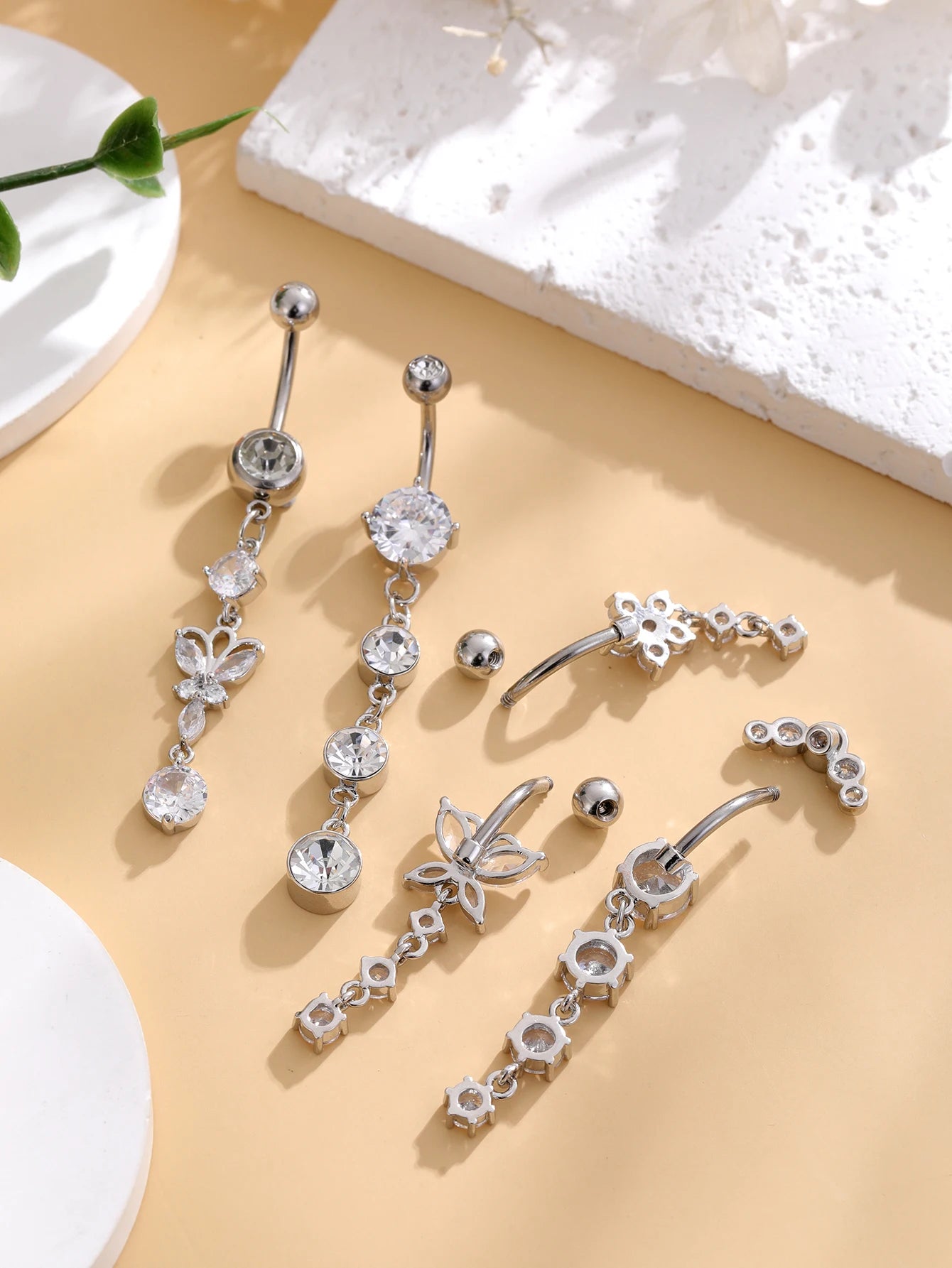 3-5pcs/Lot Belly Button Ring Sets Heart Butterfly Flower Dangled Belly Piercing Nombril 14G Curved Navel Rings Jewelry for Women Good Vibrations Adult Super Store