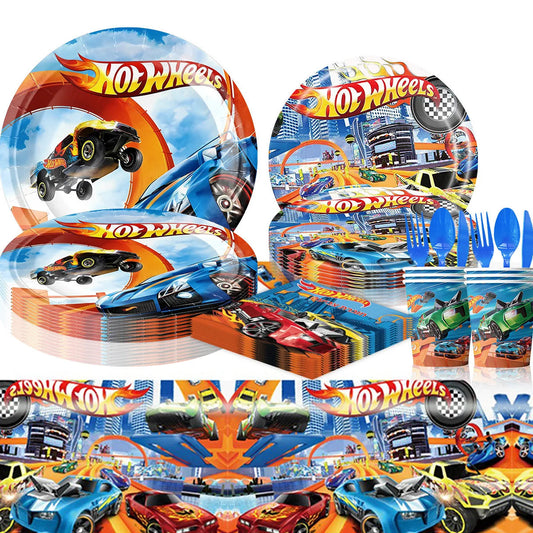 Car Kids Birthday Party Decoration Boys Birthday Supplies Paper Cup Plate Cutlery Cars Balloons Cake Flag Party Children's Gifts Good Vibrations
