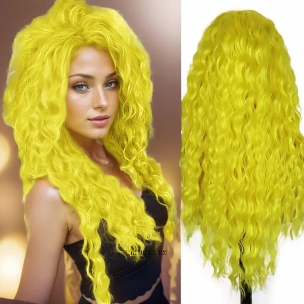 GNIMEGIL Synthetic Long Wave Cur Wigs Female Natural Brown Wig with Clip Free Part Side Bangs 80s Curly Wigs for Women Ombre Wig Good Vibrations