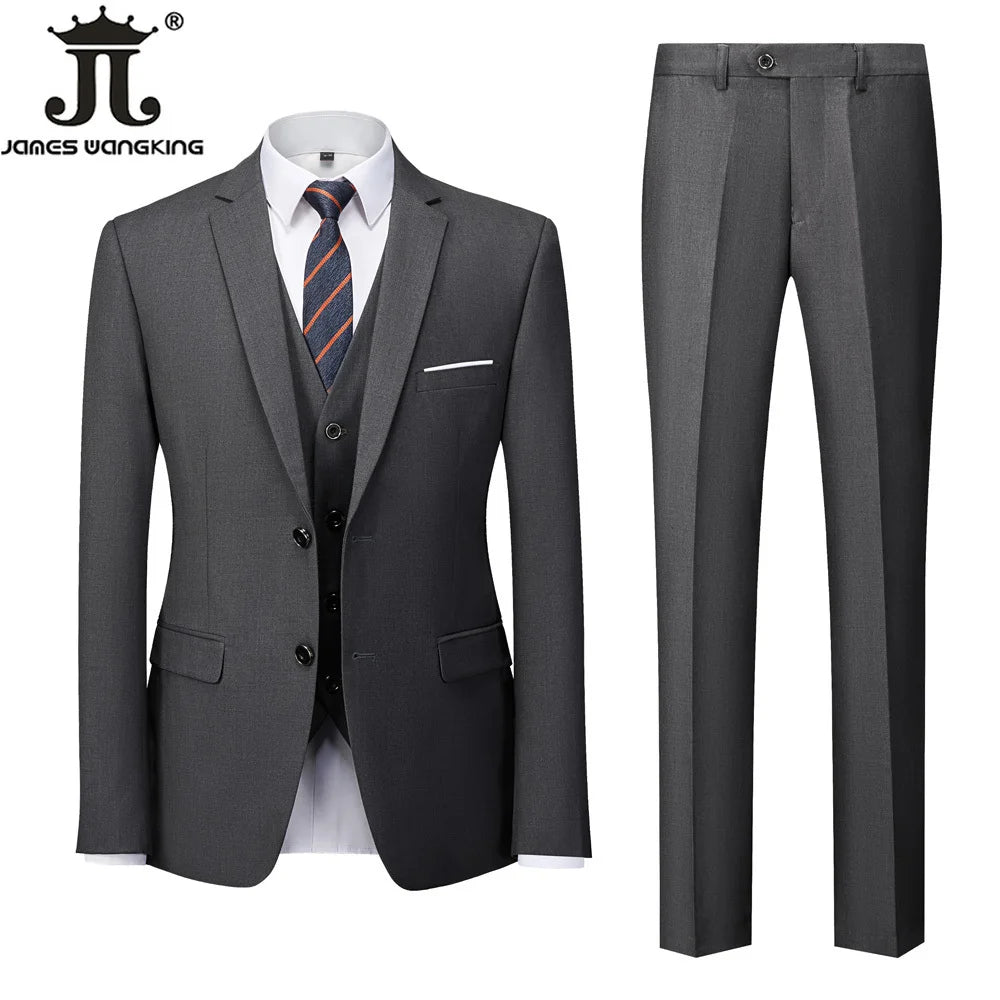 18 Color M-6XL ( Jacket + Vest + Pants ) Boutique Solid Color Men's Official Business Suit Bride's Wedding Dress Party Male Suit Good Vibrations