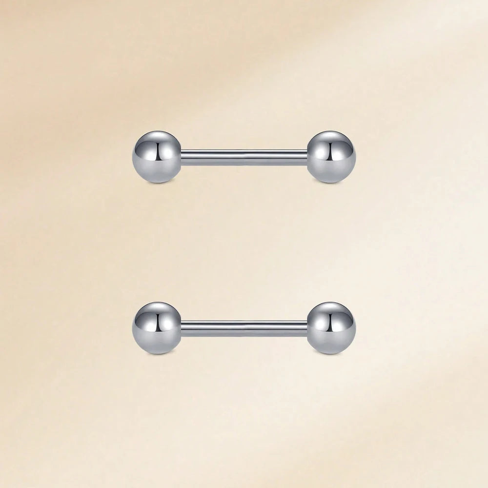 1pair 14G Stainless Steel Straight Barbell - Tongue & Nipple Rings For Women & Men - Length 12-18mm - Piercing Jewelry Good Vibrations
