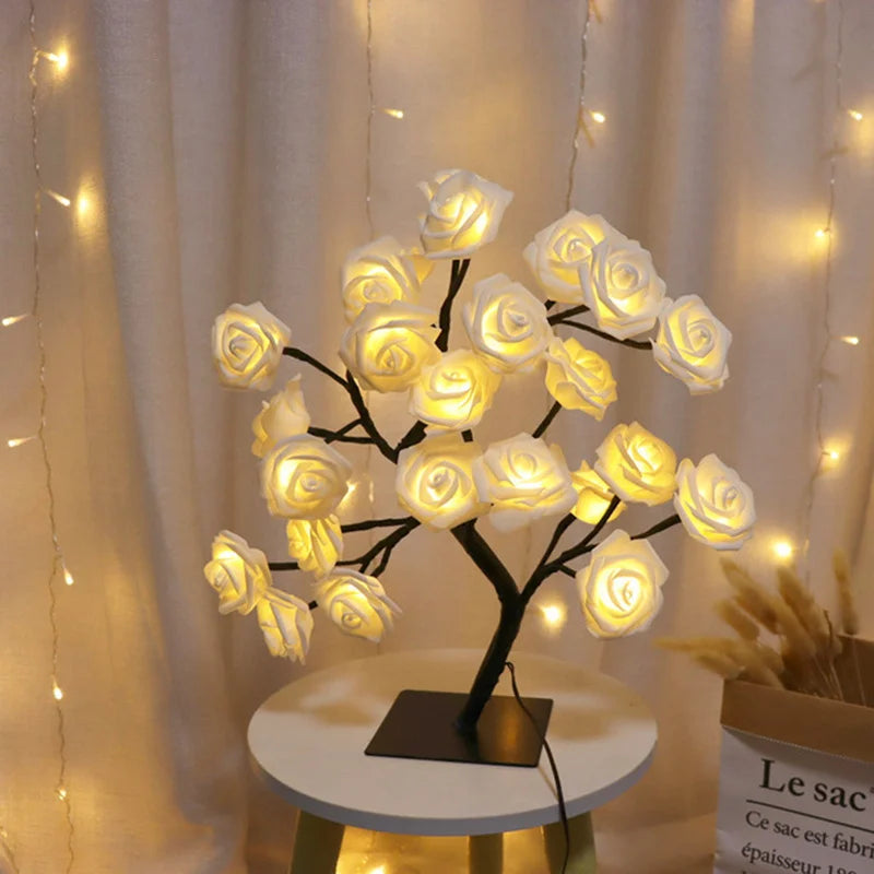 LED Rose Flower Table Lamp USB Christmas Tree Fairy Lights Night Lights Home Party Wedding Bedroom Decoration Mother's Day Gift Good Vibrations