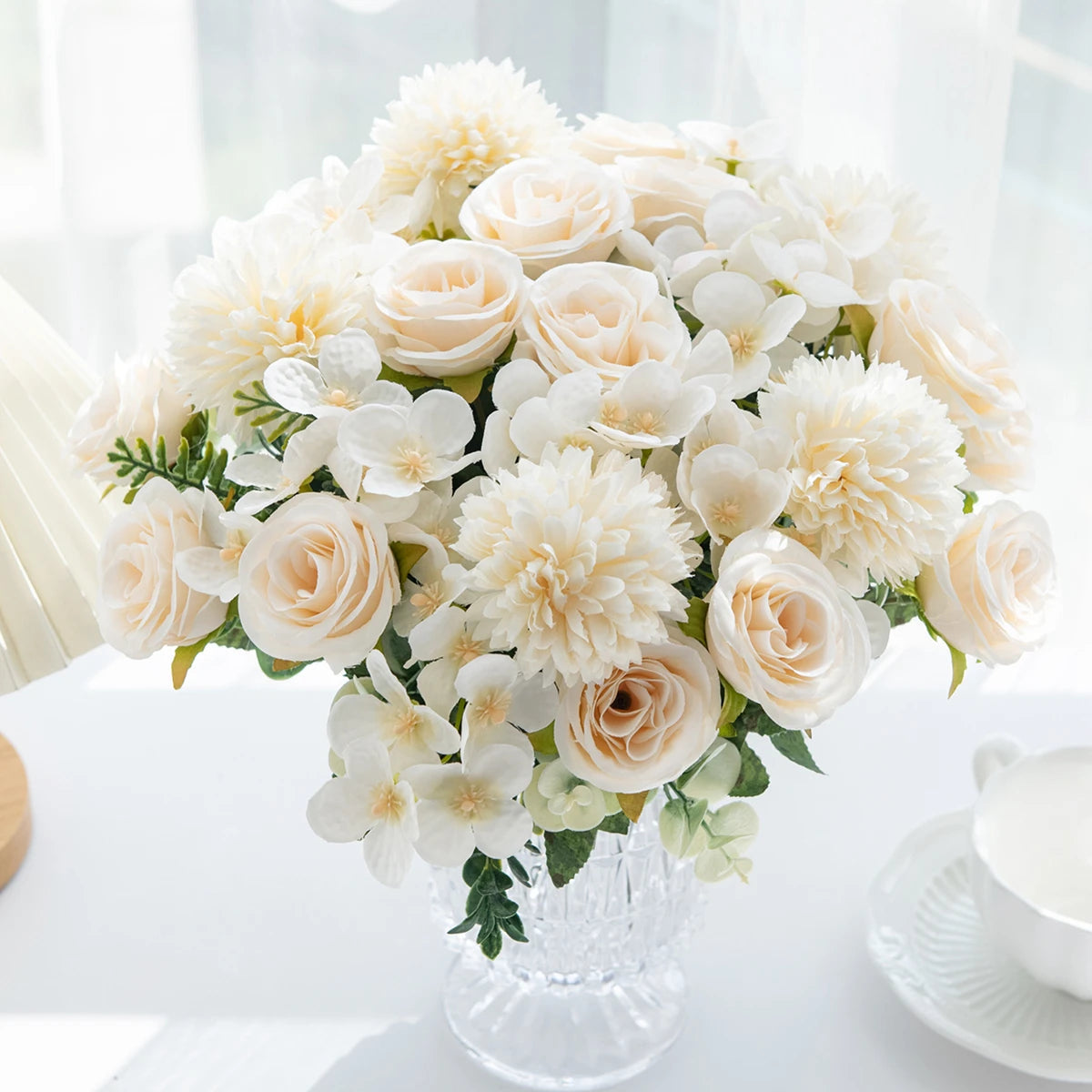 1PC Artificial Flowers Silk Rose Peony Bouquet Hydrangea Carnation Vases for Home Party Winter Wedding Decoration Fake Plant Good Vibrations