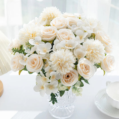 1PC Artificial Flowers Silk Rose Peony Bouquet Hydrangea Carnation Vases for Home Party Winter Wedding Decoration Fake Plant Good Vibrations