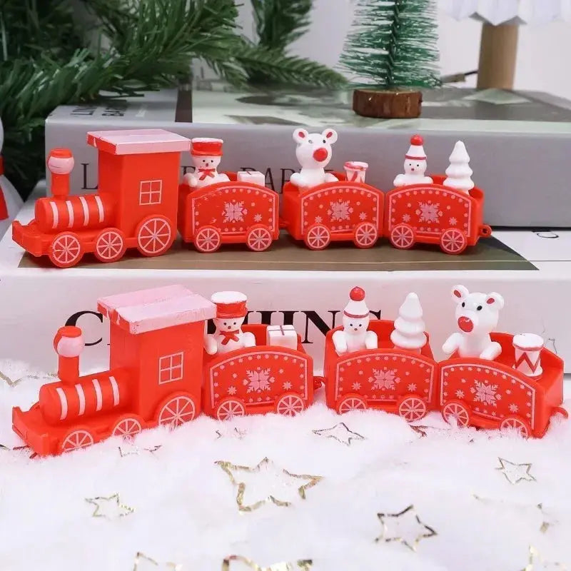 Christmas Train Painted Wooden Plastic  Mini Christmas Tree Train Christmas Decorations Festival Party Xmas Table Top Ornament Good Vibrations