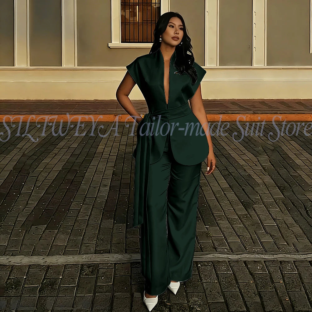 Modern Women Suits For Wedding Business Fashion 2 Pieces Sets Elegant Women's Sets Outfits Short Sleeves Jacket Pants Customized Good Vibrations