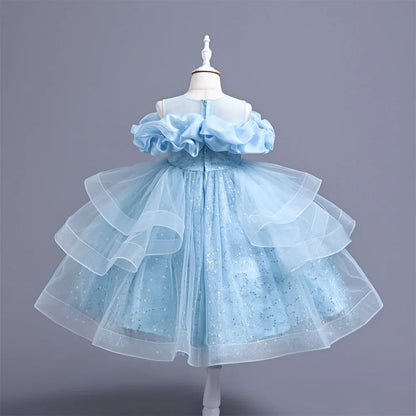 New Girl's Wedding Evening Dress Petal Sequin Mesh Sleeveless Dress Birthday Party School Graduation Party Dress Good Vibrations