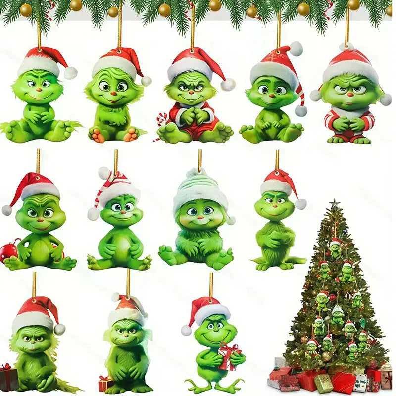 Creative Grinch Christmas Tree Decoration Green Hanging Ornament Cartoon Pendants Craft Holiday Thanksgiving Home Party Birthday Good Vibrations