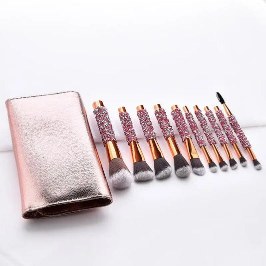 No Logo 10 diamond studded makeup brushes set new beauty tools wrap diamond with bag brush set Private Label Good Vibrations