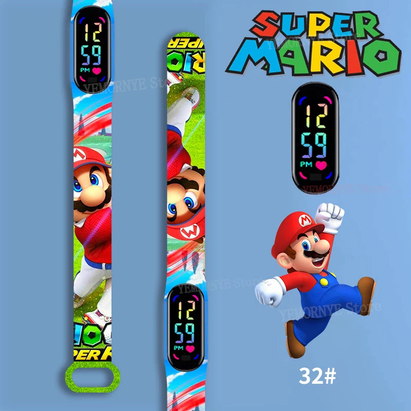 Mario Bros Children's Watches Action Figures Luigi Princess Peach Yoshi Bowser kids Sport Wristband Waterproof Digital Watch Toy Good Vibrations