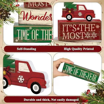 Christmas Tiered Tray Decor Wooden Table Centerpiece Merry Christmas Xmas/Gingerbread/Truck/Pink&Red Hohoho Chirstmas Family Gat Good Vibrations