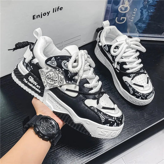 Platform Men's Sneakers Fashion Men Casual Shoes Autumn Designer Breathable Running Men Shoe Personality Lace Up Tenis Masculino Good Vibrations