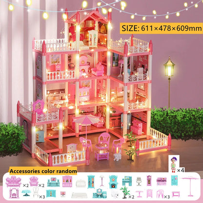 Doll Houses 3D Assembled DIY Miniatures Dollhouse Accessories Villa Princess Castle with LED Light Girl Birthday Gift Toy House Good Vibrations
