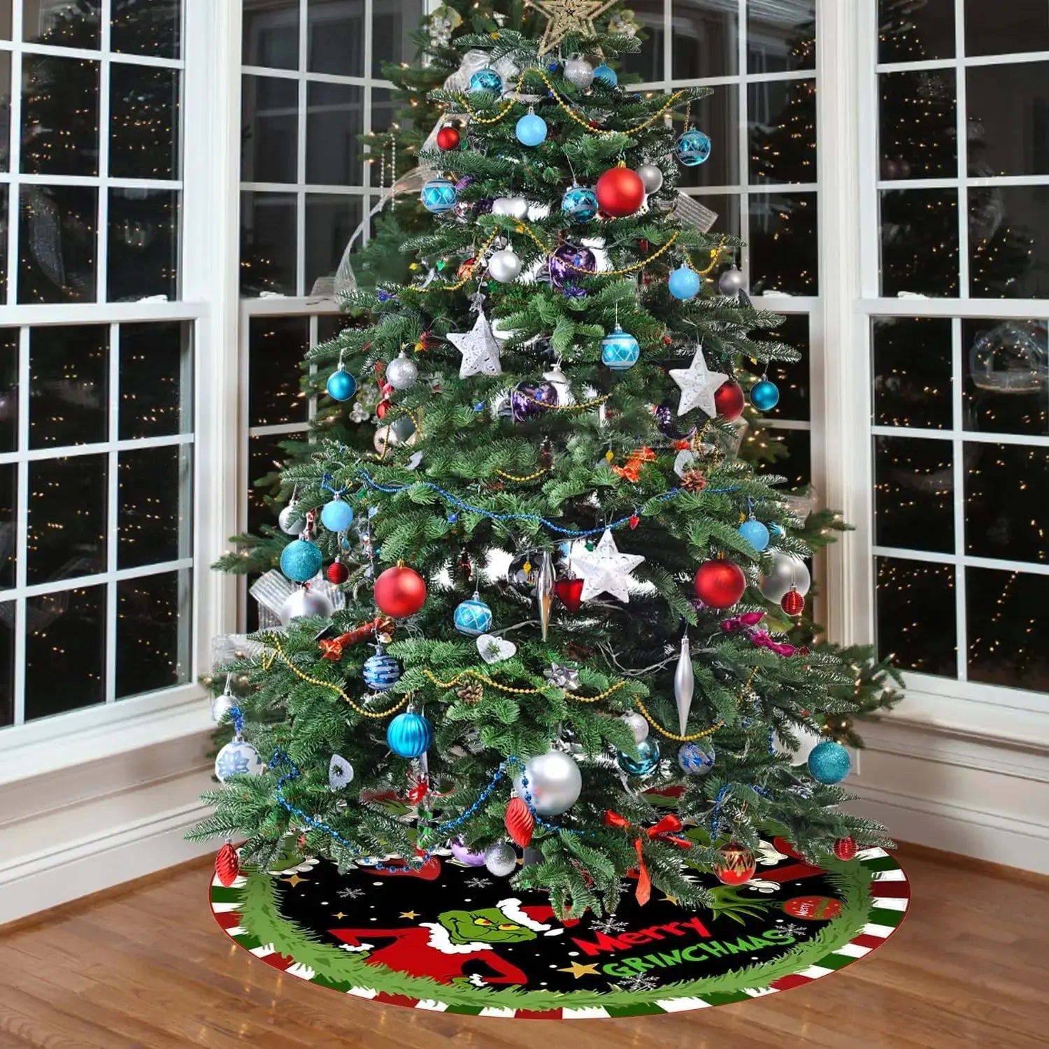 Christmas Tree Skirt 48 inch - Xmas Tree Ornaments - Christmas Ornament - Perfect Holiday Decor for Festive Celebrations Good Vibrations