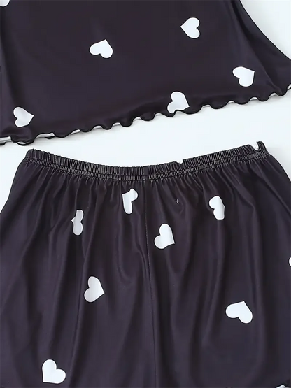 5 Size Choose S M L XL 2XLWomen's Two-Piece Suspender Heart Printed Top and Shorts Women's Casual Printed Pajama Set Good Vibrations