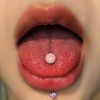 Stainless Steel Tongue Piercing Rings 14G Oil Luminescence Pink Blue Tongue Stud Studs Earrings BCR Piercings Body Jewelry Gifts Good Vibrations