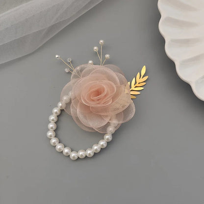 Girls Bridesmaid Wrist Flowers Pearl Ribbon Rose Bracelet for Wedding Prom Party Bride to Be Bridesmaid Gift Wedding Accessories Good Vibrations