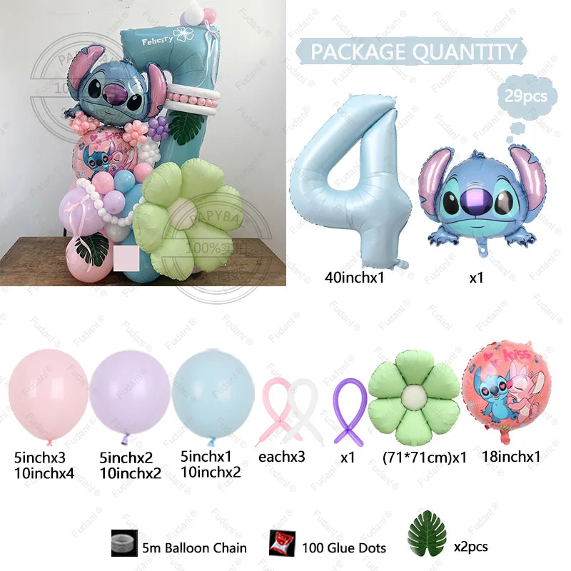 1set Stitch Birthday Party Decorations 40inch Blue Number Foil Balloon Children's Birthday Background Boys Girls Toys Gifts Good Vibrations