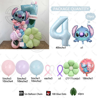 1set Stitch Birthday Party Decorations 40inch Blue Number Foil Balloon Children's Birthday Background Boys Girls Toys Gifts Good Vibrations
